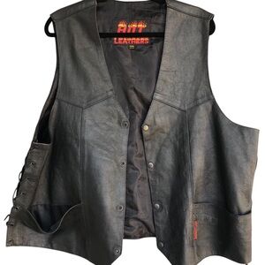 HOT LEATHERS 5 XL VINTAGE‎ Black Leather Motorcycle Vest.Unisex 4 Pockets Great